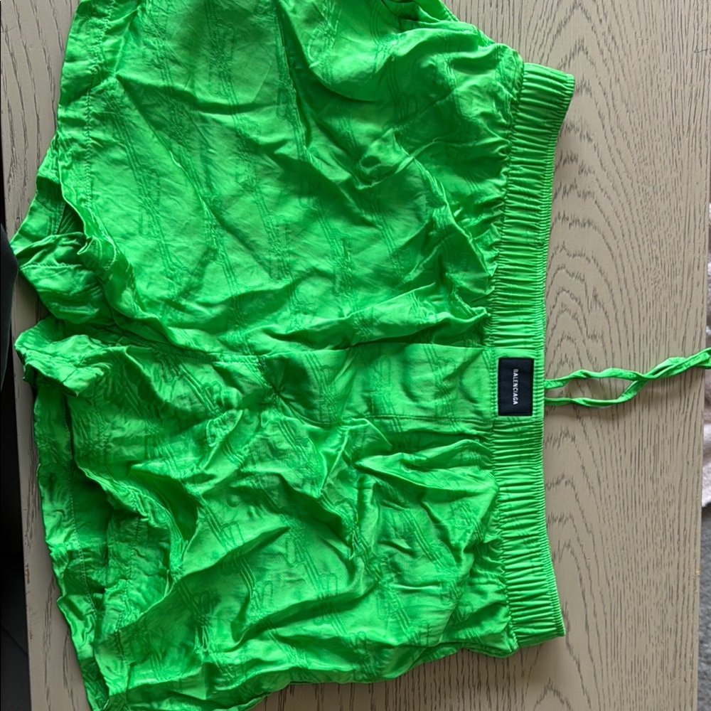 Balenciaga Neon Green Satin Shorts
